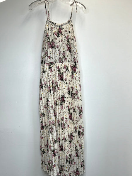 Sleeveless Floral Print Maxi Halter Pleated Dress