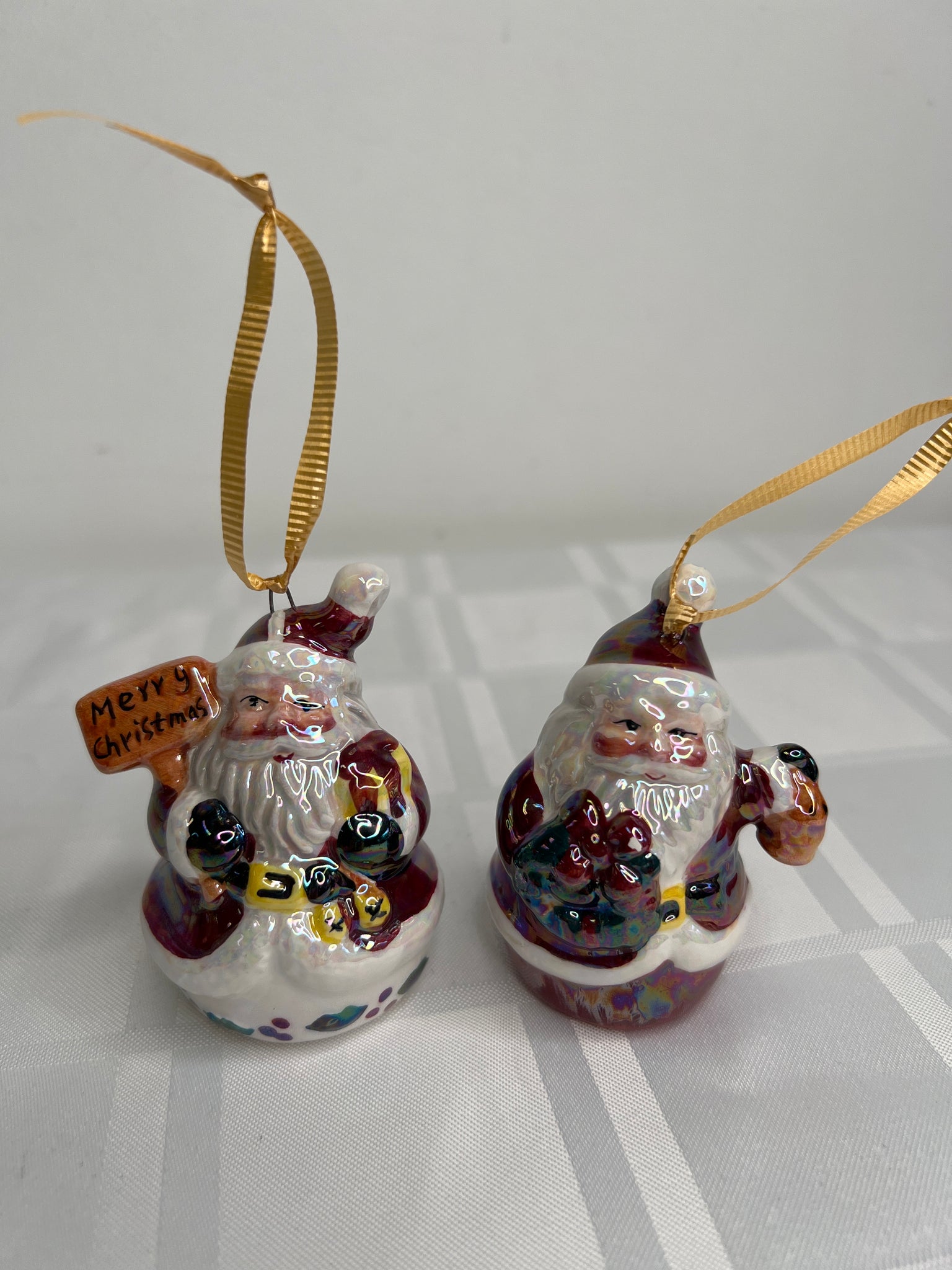 SET OF 2 Vintage Ceramic Santa Christmas Ornaments