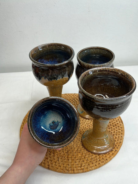 Set Of 4 Art Pottery Wine Stonewear Goblets Stoneware Goblets Cups