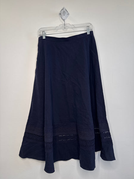 NWT Retro Jones New York Collection Blue Silk-Linen Blend Crochet A-Line Midi Skirt (8)