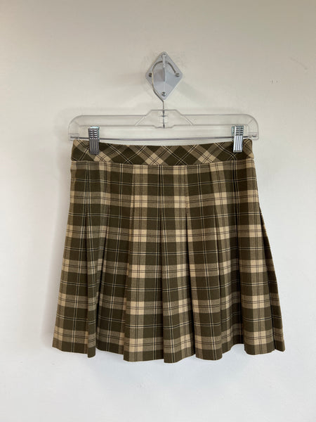 Sunday Best Olive Green Plaid Pleated Mini Skirt (2)