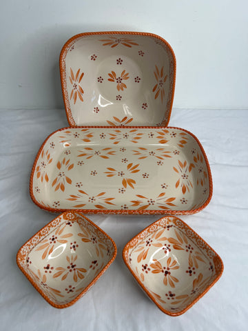 SET OF 4 Temptations Ovenware Orange Floral Serving Dishes