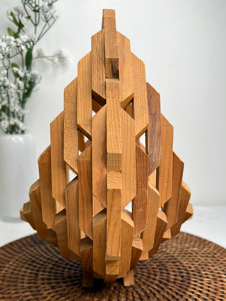 Geometric Oak Wood Block Free Standing Plant Holder