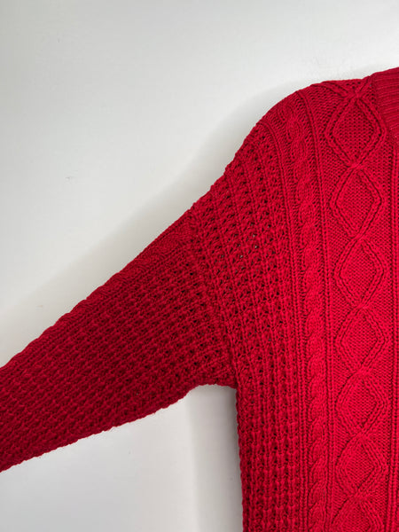 Vintage Explorer Red Cable Knit Knitted Long-Sleeve Sweater (M)