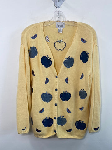 Vintage Christopher&Banks Apple & Watermelon Embroidered Patch Cardigan Knit Sweater (XL)