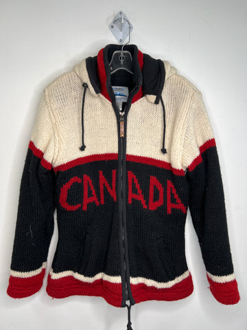 Ark Imports "Canada" Print Knitted Long-Sleeve Hooded Zip-up Sweater (M)