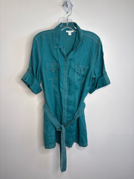 Charter Club Teal Linen Button-Up Mini Dress (US 16)