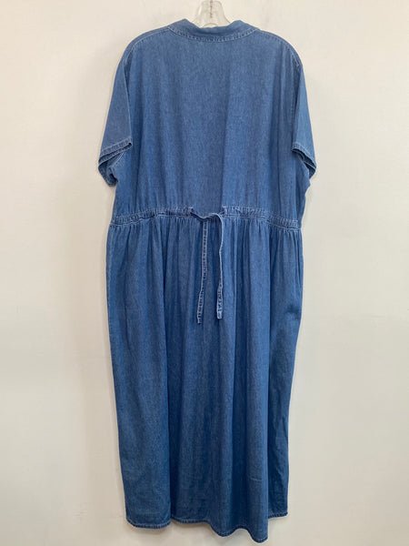 Vintage Only Denims Floral Embroidered Tie-Back Button Maxi Chambray Dress (3X)