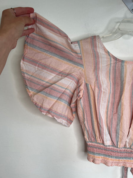 Pink Stripe Blouse Crop Top (S)