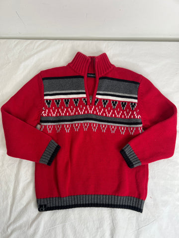 Calvin Klein Jeans Red Knit Print Quarter-Zip Long-Sleeve Sweater (3T)