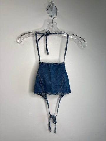 Halter Denim Cropped Tie-Back Top (5)