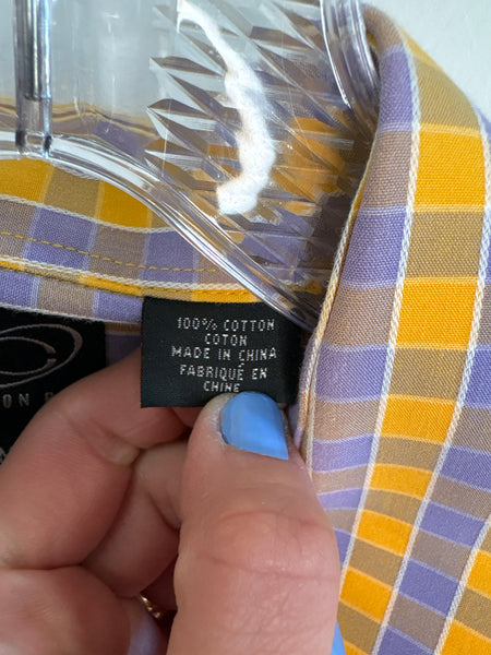 Cotton Reel Yellow & Purple Plaid Button-Up Shirt (M)
