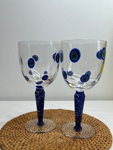 Set of 2 Murano Art Goblet Stemware