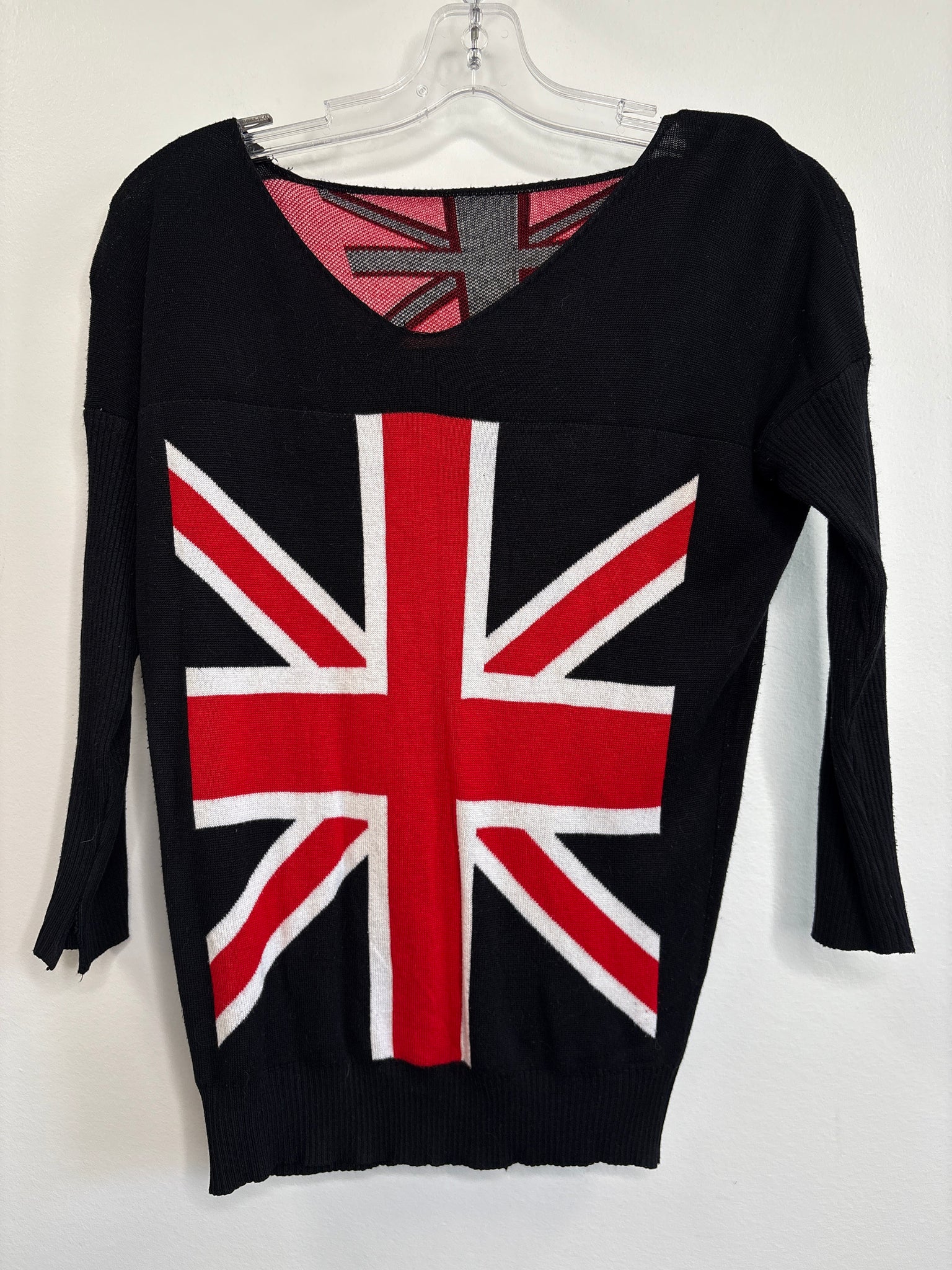 Knit Long Sleeve V-neck Union Jack Flag Pattern Sweater