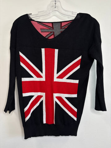 Knit Long Sleeve V-neck Union Jack Flag Pattern Sweater