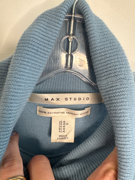 Max Studio Baby Blue Extra Fine Merino Wool Halter Sweater Top (M)
