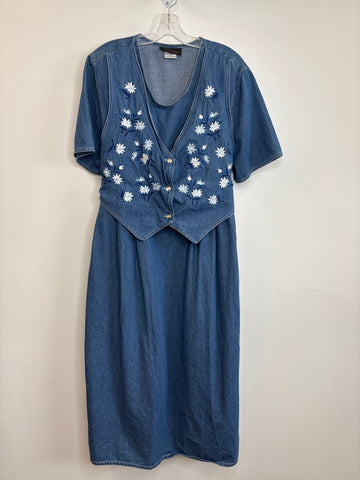 Vintage Image Floral Embroided Maxi Denim Dress (24W)