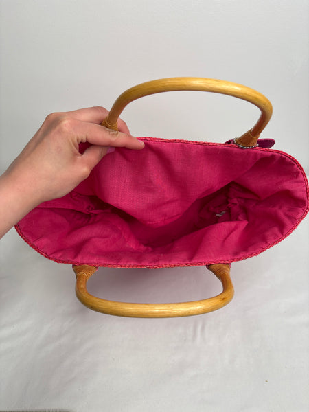 Rattan Woven Beach Bag With Wood Handle