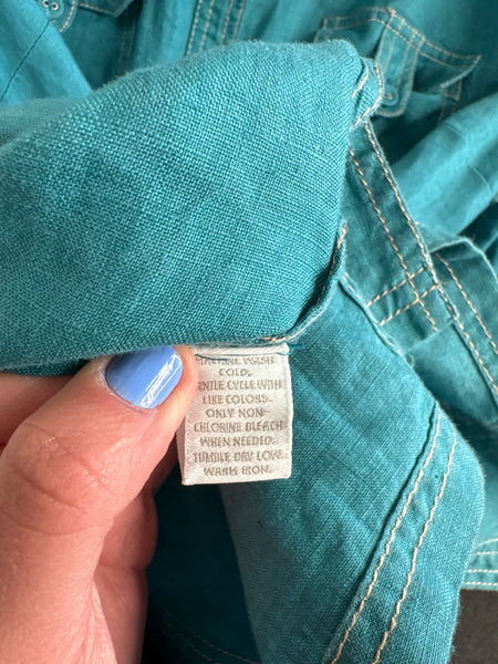 Charter Club Teal Linen Button-Up Mini Dress (US 16)