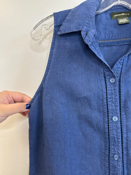 Eddie Bauer Blue Linen Sleeveless Knit Denim Top (8)