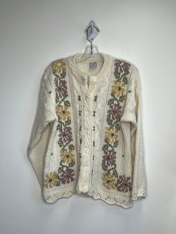Miss Nubia Floral Knitted Cardigan Sweater (L)
