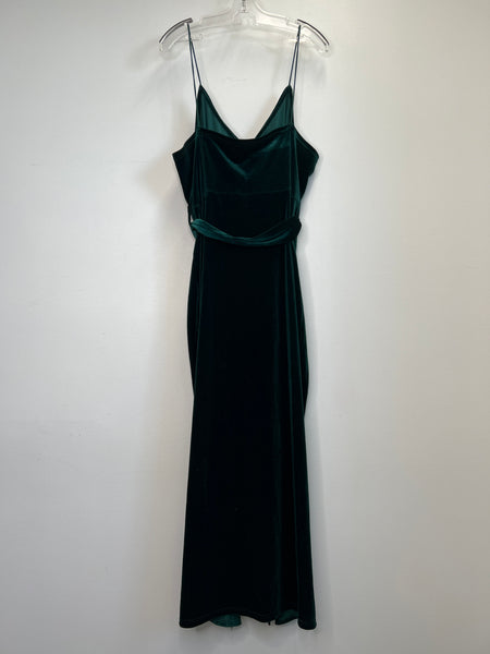 Deep Green Velvet V-Neck Sleeveless Wrap Style Maxi Dress