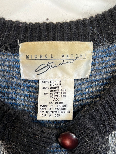 Vintage Michel Antoni Studio Mohair Blend Chunky Knit Open Cardigan (2XL)