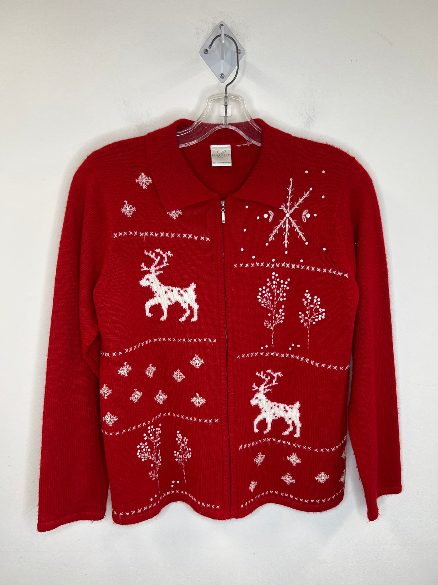 Emma James Red Zip-up Nordic Christmas Long-Sleeve Sweater