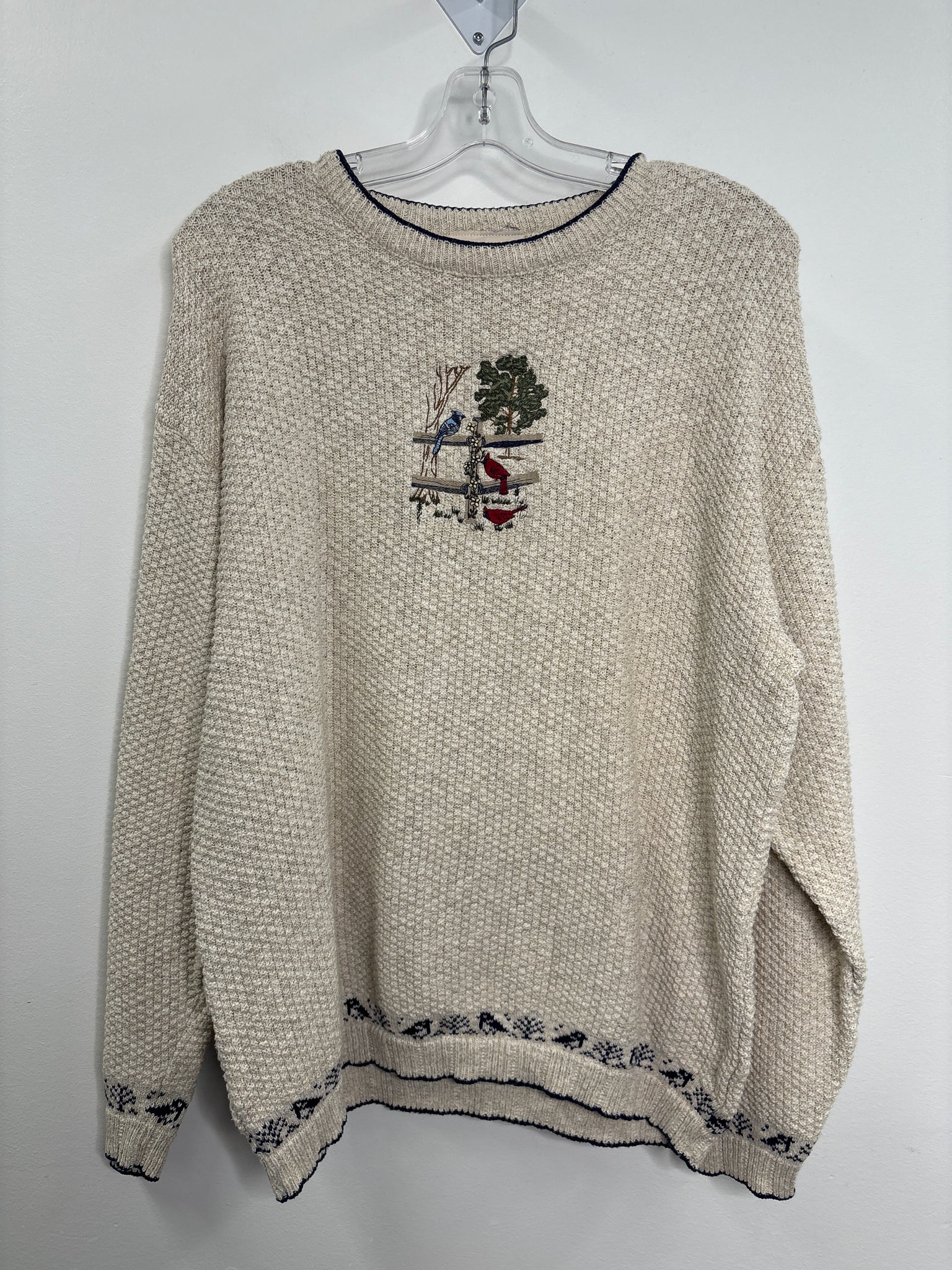 Vintage Northern Reflection Blue Jay & Cardinal Bird Embroidered Waffle Knit Sweater (L)