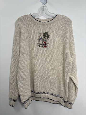 Vintage Northern Reflection Blue Jay & Cardinal Bird Embroidered Waffle Knit Sweater (L)