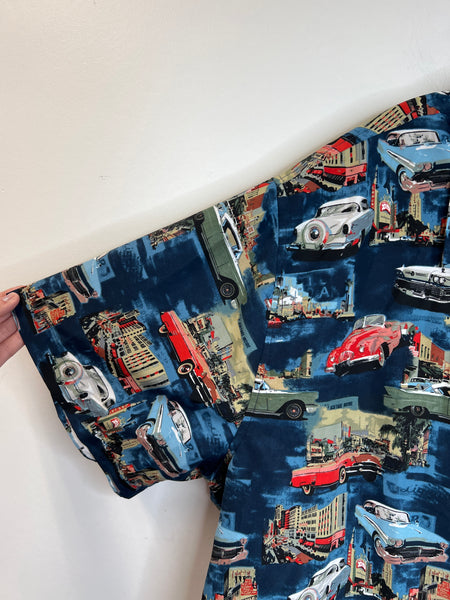 Vintage Roadster "Classic Car" Print Short-Sleeved Button-Up Shirt (3XL)