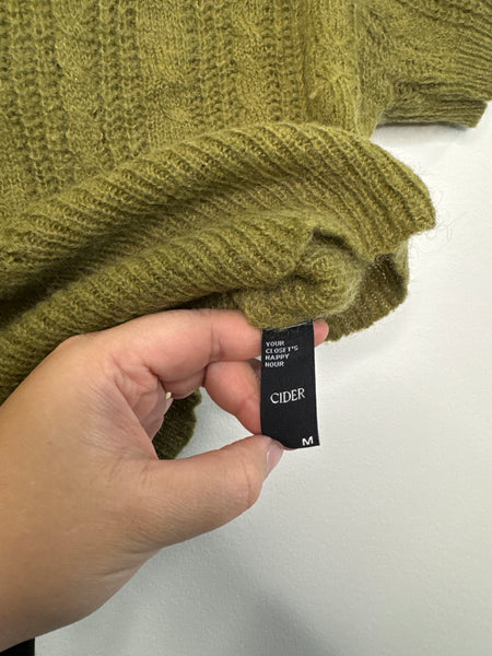 Cider Green Cableknit Mockneck Cropped Top (M)