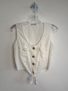 Dex Linen-Blend Tie-Front Sleeveless Cropped Top (S)