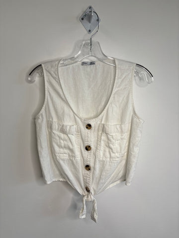 Dex Linen-Blend Tie-Front Sleeveless Cropped Top (S)