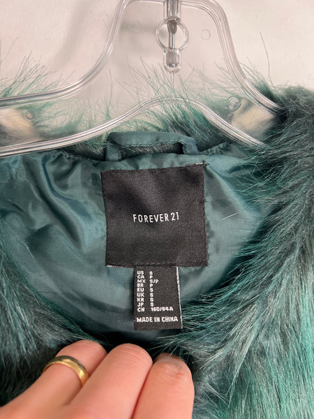 Forever21 Deep Green Faux Fur Vest (S)