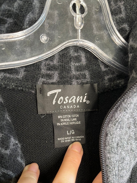 Retro Tosani Canada Knit Patterned Quarter Zip Sweater (L)