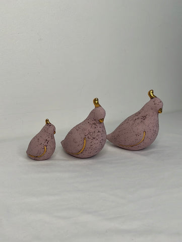 Set of 3 Mauve and Gold Accent Textured Ceramic Partridge Quail Ceramic Figurines