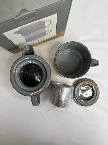 Indigo Sage Brush Dipped Ceramic Tea For One