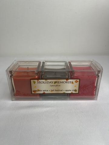 NWT Holiday Memories 3- Piece Candle Set "Pumpkin Spice, Fall Festival, Apple Cider"