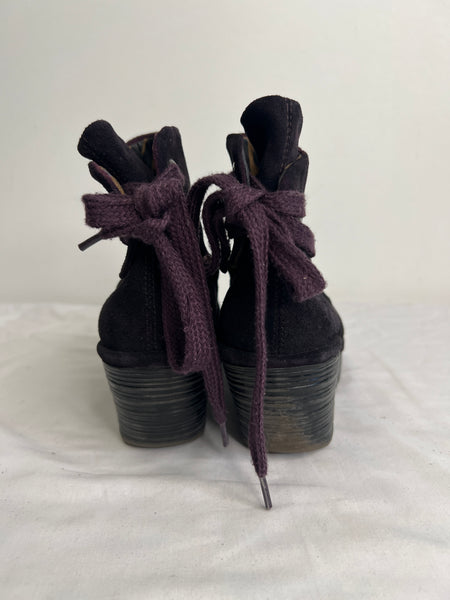 Fly London Yama Deep Purple Suede Wedge Ankle Booties (US 7)