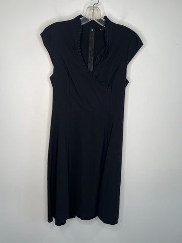 Retro Le Chateau Black V-neck Ruffle Sleeveless Midi Dress (M)