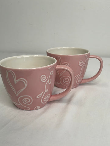 Set of Two Starbucks 2006 Embossed Valentines Floral n Hearts Design Coffee Mug