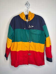 Vintage Laurice ‘90s Colour Block Hooded Cotton Plaid Lining Fireman Toggle Clasp Jacket (M)