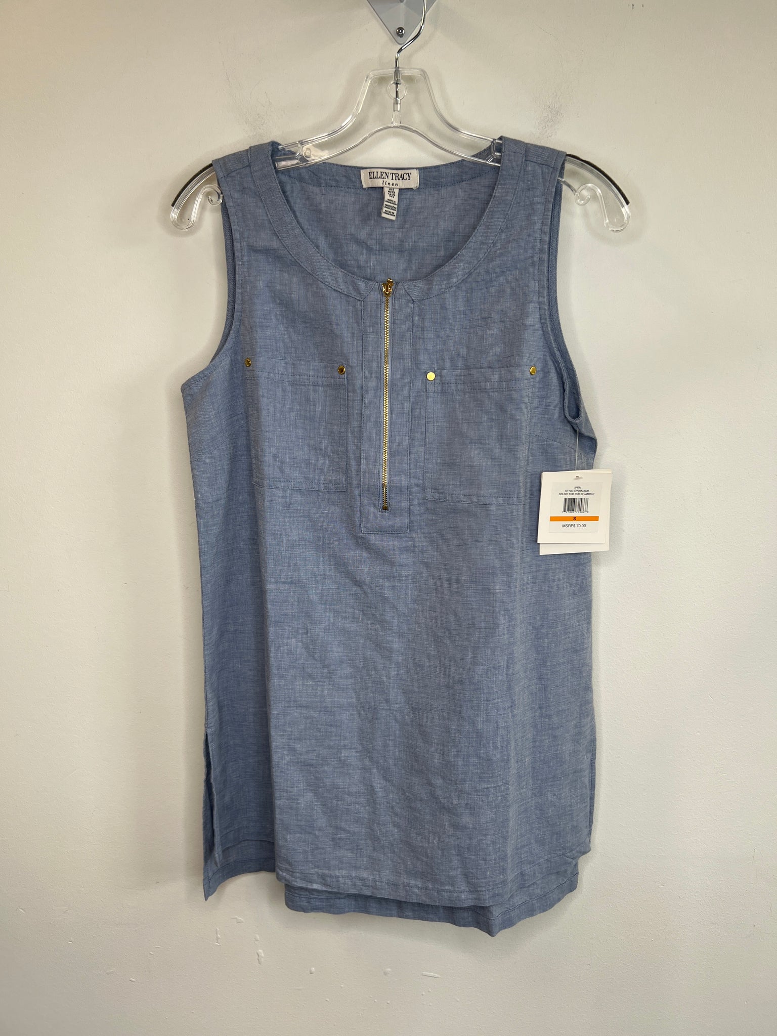 NWT Ellen Tracy End End Chambray Linen Sleeveless Dress (S)