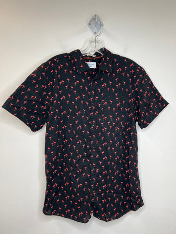 Jack & Jones Black "Pink Flamingo" Print Short-Sleeved Button-Up Shirt (XL)