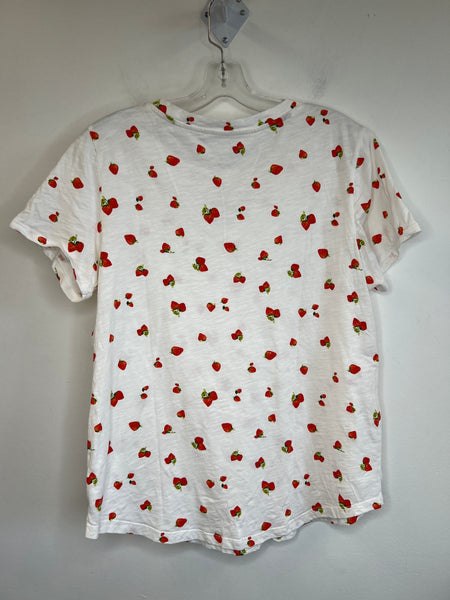 Old Navy White Strawberry Print V-Neck T-shirt (L Tall)