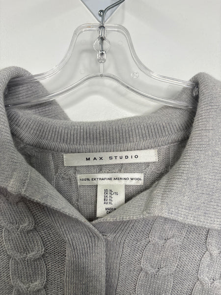 Max Studio Extra Fine Merino Wool Cableknit Quarter-Zip Sweater (XL)