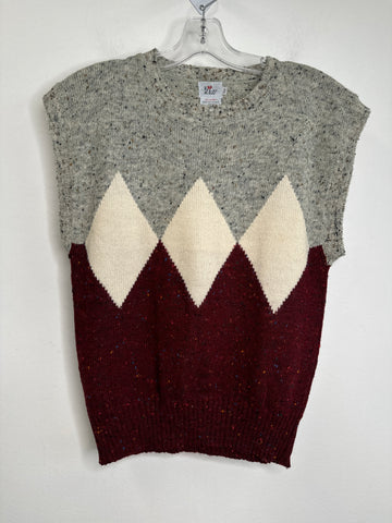 Retro Kiss Grey/Burgundy Toned Sweater Vest (S)