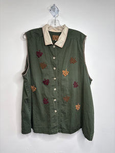 Casual Elements Leaf Patch Embroidered Button-Up Cotton Vest (26)