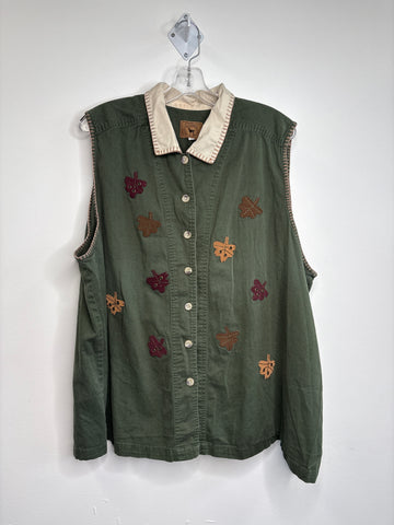 Casual Elements Leaf Patch Embroidered Button-Up Cotton Vest (26)